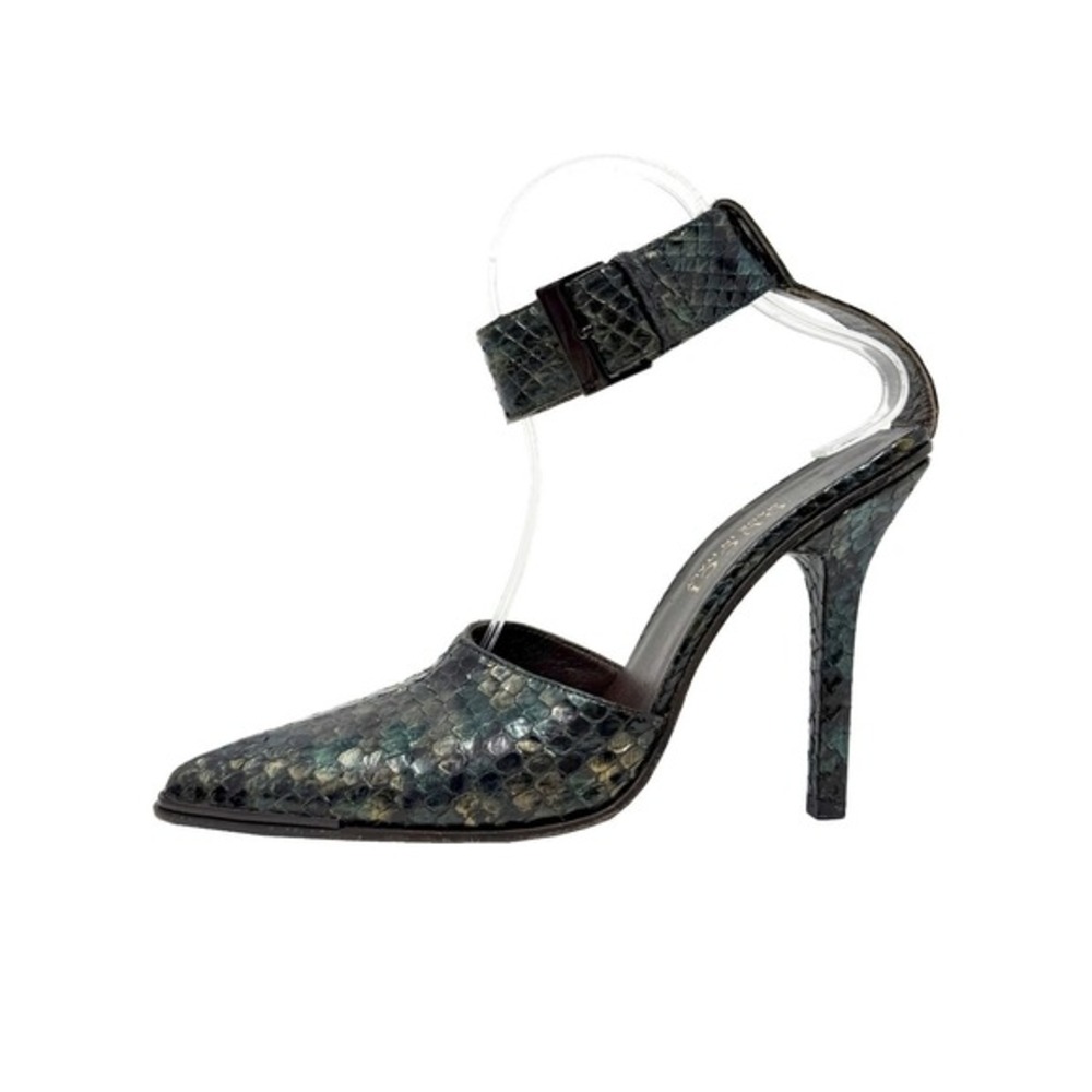 Gucci Tom Ford Vintage Python Ankle Strap Heels Black Pointed Toe Pumps EU 37